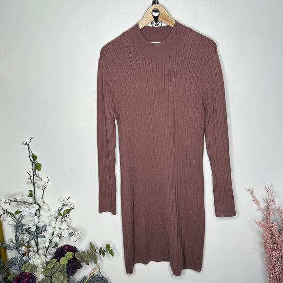 ABERCROMBIE & FITCH Mock Neck Cable Knit Sweater Dress Mauve Purple Sz XL {3T37} - Picture 3 of 5